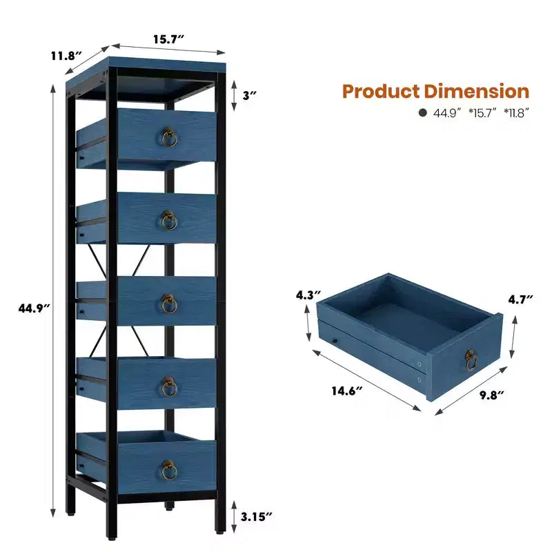 5-Tier Narrow Storage Drawers with 5 Pull-Out Drawers Basket for Kitchen Living Room Bathroom