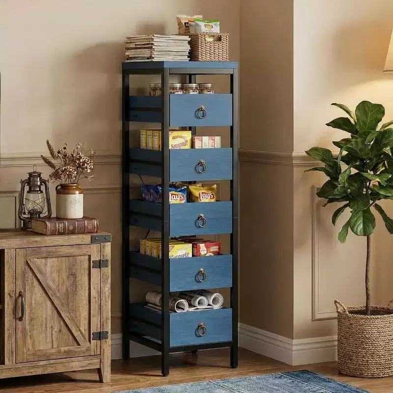 5-Tier Narrow Storage Drawers with 5 Pull-Out Drawers Basket for Kitchen Living Room Bathroom