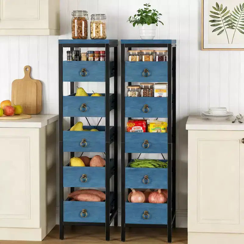 5-Tier Narrow Storage Drawers with 5 Pull-Out Drawers Basket for Kitchen Living Room Bathroom