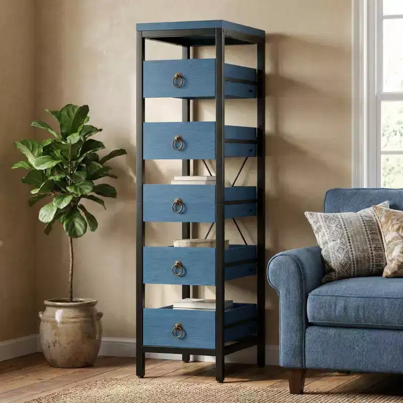 5-Tier Narrow Storage Drawers with 5 Pull-Out Drawers Basket for Kitchen Living Room Bathroom