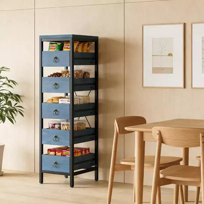 5-Tier Narrow Storage Drawers with 5 Pull-Out Drawers Basket for Kitchen Living Room Bathroom