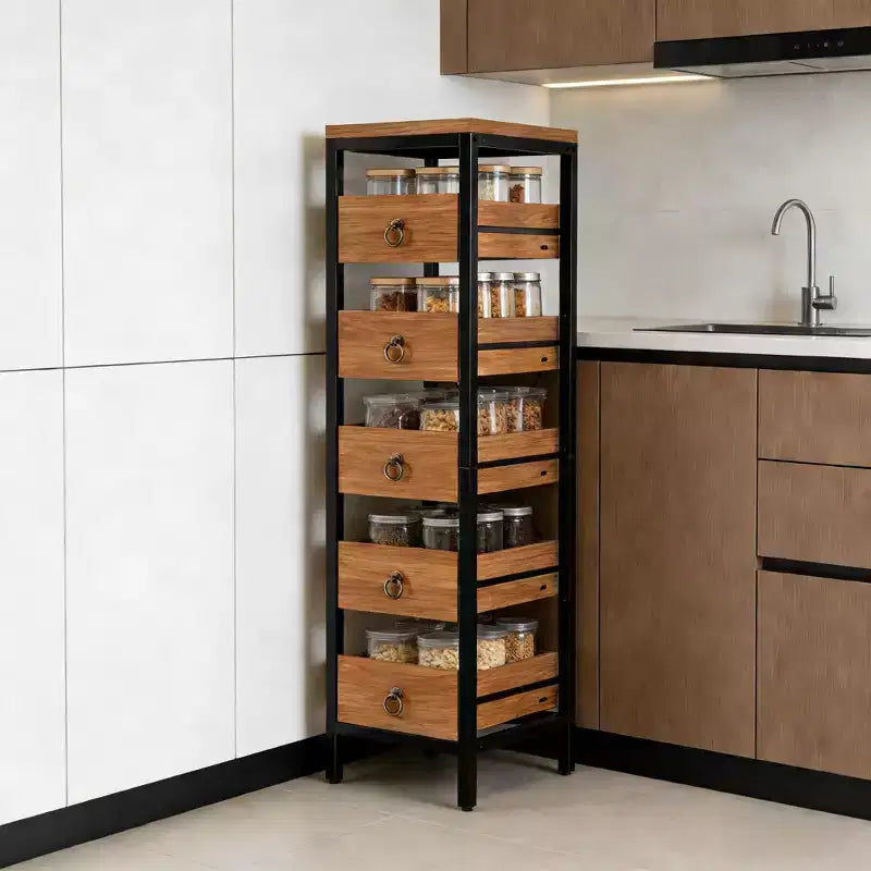 Tiroirs de rangement étroits à 5 niveaux avec 5 paniers coulissants pour cuisine, salon, salle de bain