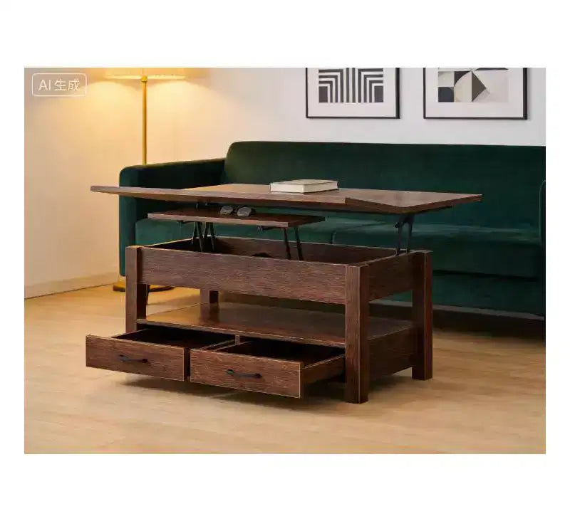COZONY 39.4 Lift Top Coffee Table, Split Lift Design w/ 2 Drawers & Hidden Storage, Farmhouse Style
