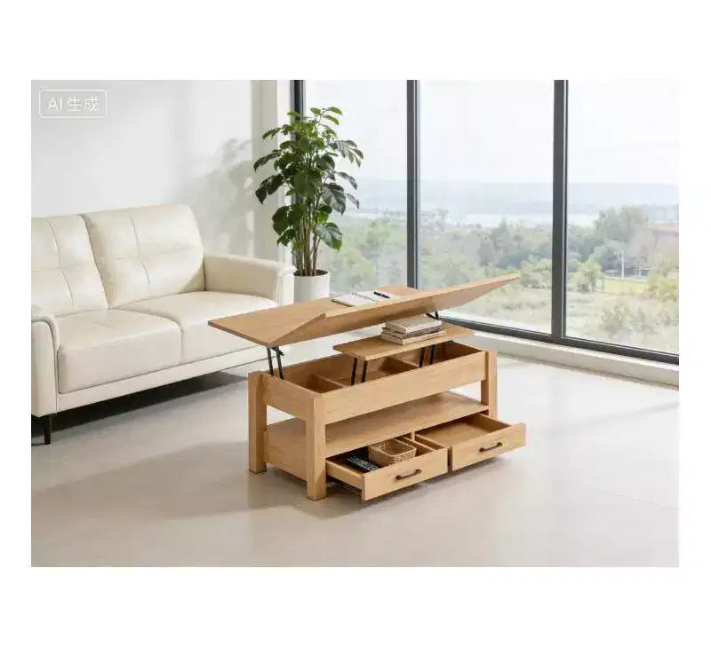 COZONY 39.4 Lift Top Coffee Table, Split Lift Design w/ 2 Drawers & Hidden Storage, Farmhouse Style
