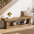 Lantine 63-Inch Long Entryway Bench with Shoe Storage, Large 2-Tier Hallway Foyer Shoe Bench with Open Shelf for Entrance, Bedroom