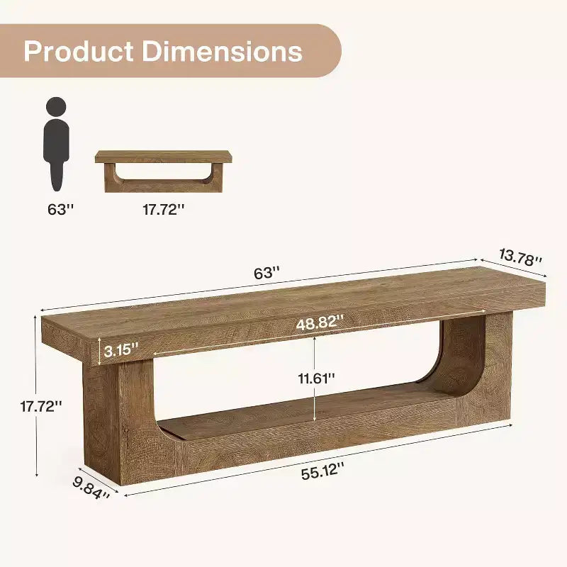 Lantine 63-Inch Long Entryway Bench with Shoe Storage, Large 2-Tier Hallway Foyer Shoe Bench with Open Shelf for Entrance, Bedroom