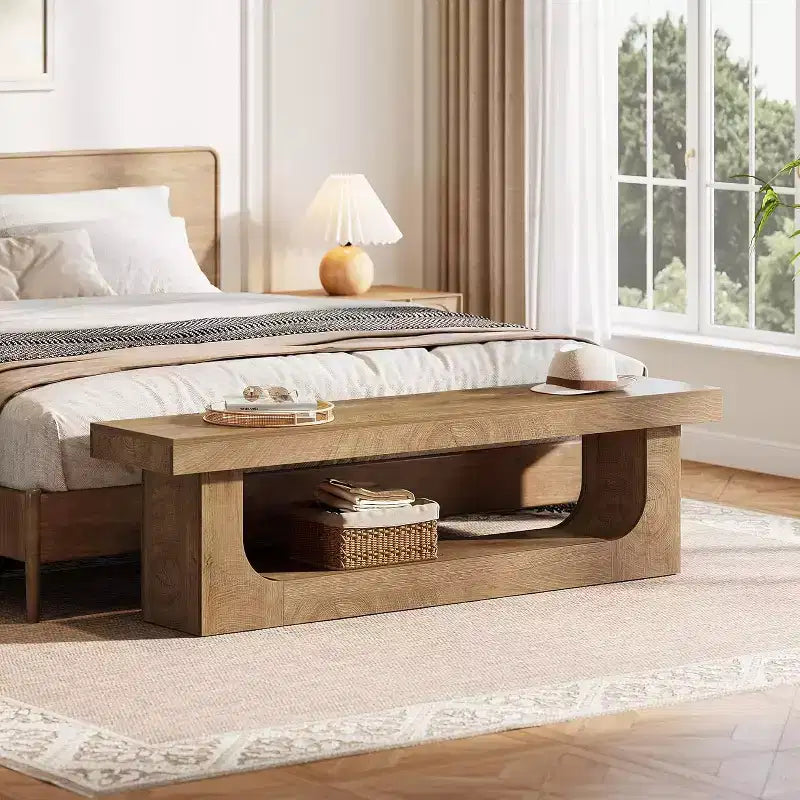 Lantine 63-Inch Long Entryway Bench with Shoe Storage, Large 2-Tier Hallway Foyer Shoe Bench with Open Shelf for Entrance, Bedroom
