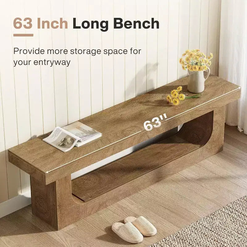 Lantine 63-Inch Long Entryway Bench with Shoe Storage, Large 2-Tier Hallway Foyer Shoe Bench with Open Shelf for Entrance, Bedroom