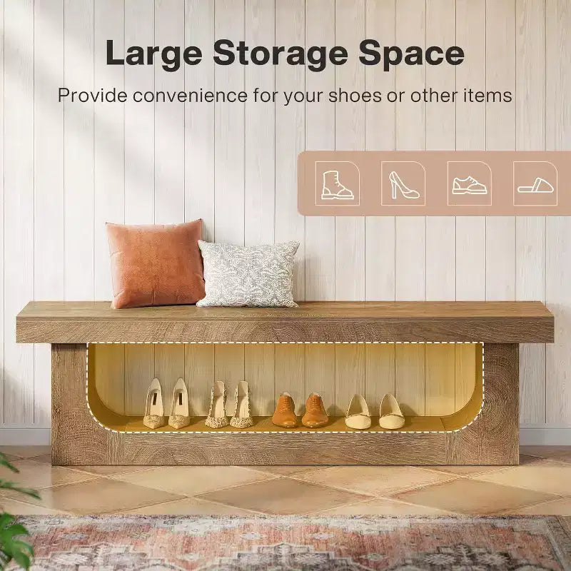 Lantine 63-Inch Long Entryway Bench with Shoe Storage, Large 2-Tier Hallway Foyer Shoe Bench with Open Shelf for Entrance, Bedroom