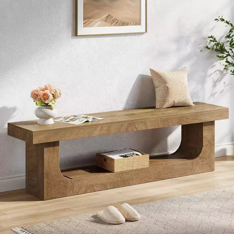 Lantine 63-Inch Long Entryway Bench with Shoe Storage, Large 2-Tier Hallway Foyer Shoe Bench with Open Shelf for Entrance, Bedroom