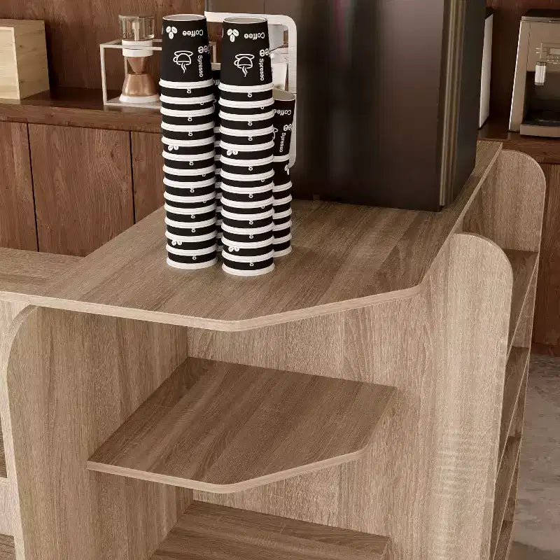 Hitow Light Wood Retail Cash Register & Reception Counter with Display Shelves