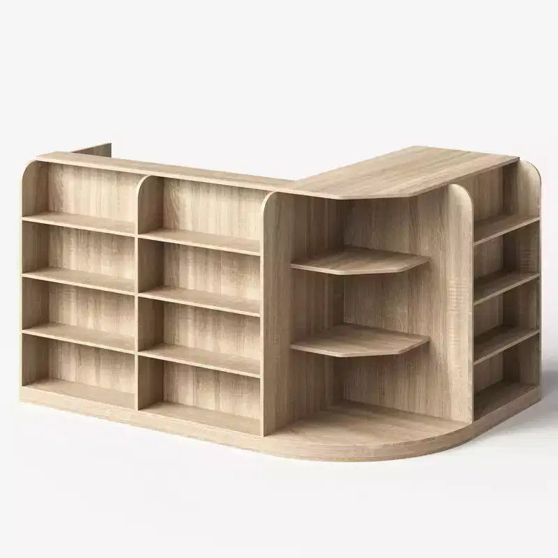 Hitow Light Wood Retail Cash Register & Reception Counter with Display Shelves