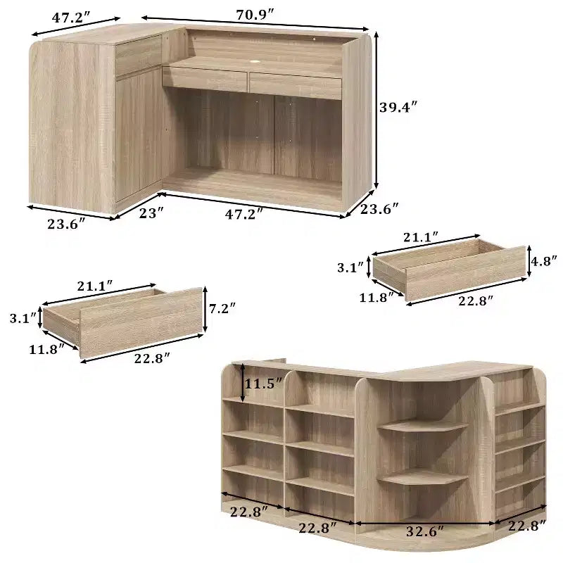 Hitow Light Wood Retail Cash Register & Reception Counter with Display Shelves