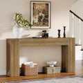 Lantine 63-Inch Long Console Table, Farmhouse Narrow Sofa Table for Living Room, Entryway, Hallway, Foyer, Natural Brown