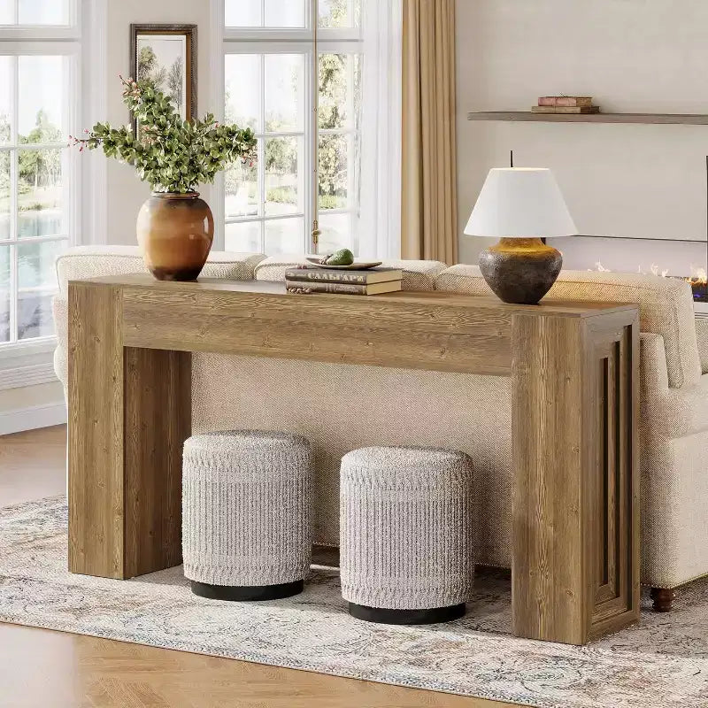 Lantine 63-Inch Long Console Table, Farmhouse Narrow Sofa Table for Living Room, Entryway, Hallway, Foyer, Natural Brown