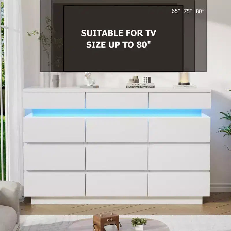 Modern Dresser for Bedroom, 59 Wooden Dresser with LED Lights, Modern Dressers & Chests of Drawers for Living Room Hallway Bedroom