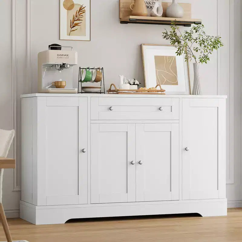 Sideboard Buffet Cabinet with Storage, Credenza Storage Cabinet with Drawer and 4 Doors, Freestanding Coffee Bar for Living Room, Kitchen, Dining Room