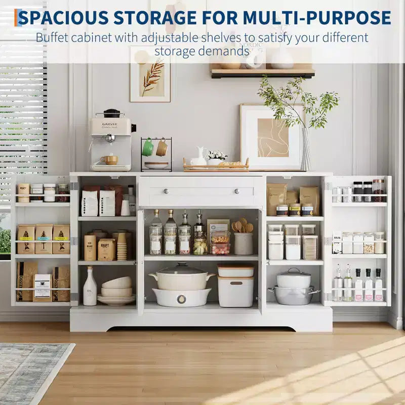 Sideboard Buffet Cabinet with Storage, Credenza Storage Cabinet with Drawer and 4 Doors, Freestanding Coffee Bar for Living Room, Kitchen, Dining Room