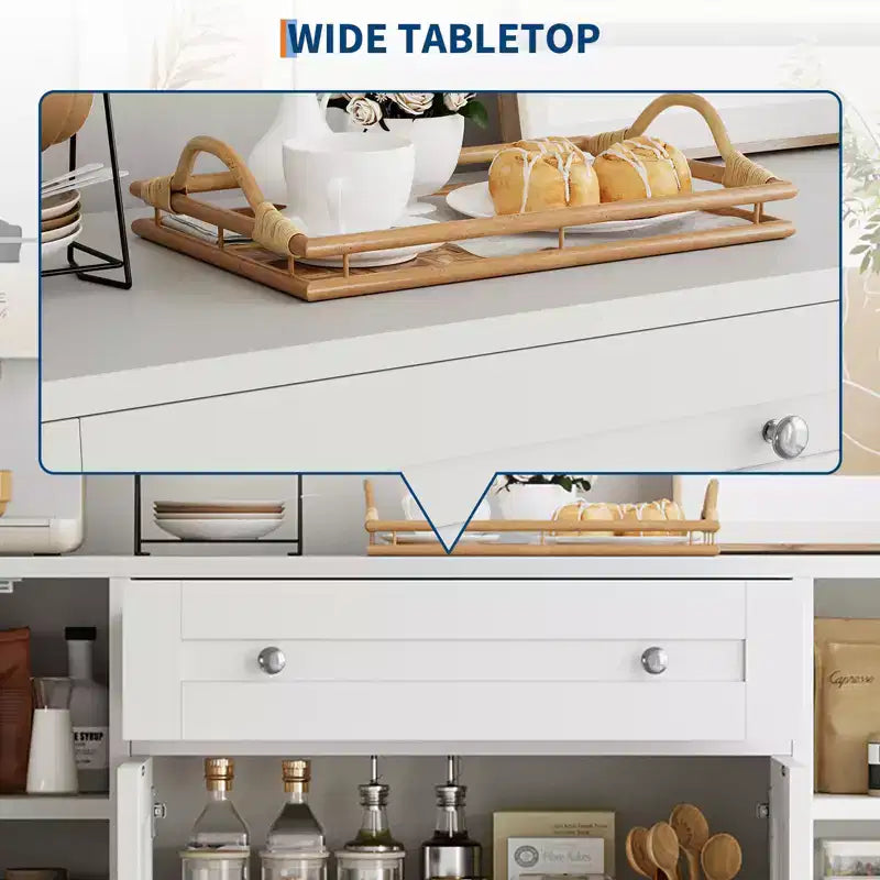 Sideboard Buffet Cabinet with Storage, Credenza Storage Cabinet with Drawer and 4 Doors, Freestanding Coffee Bar for Living Room, Kitchen, Dining Room