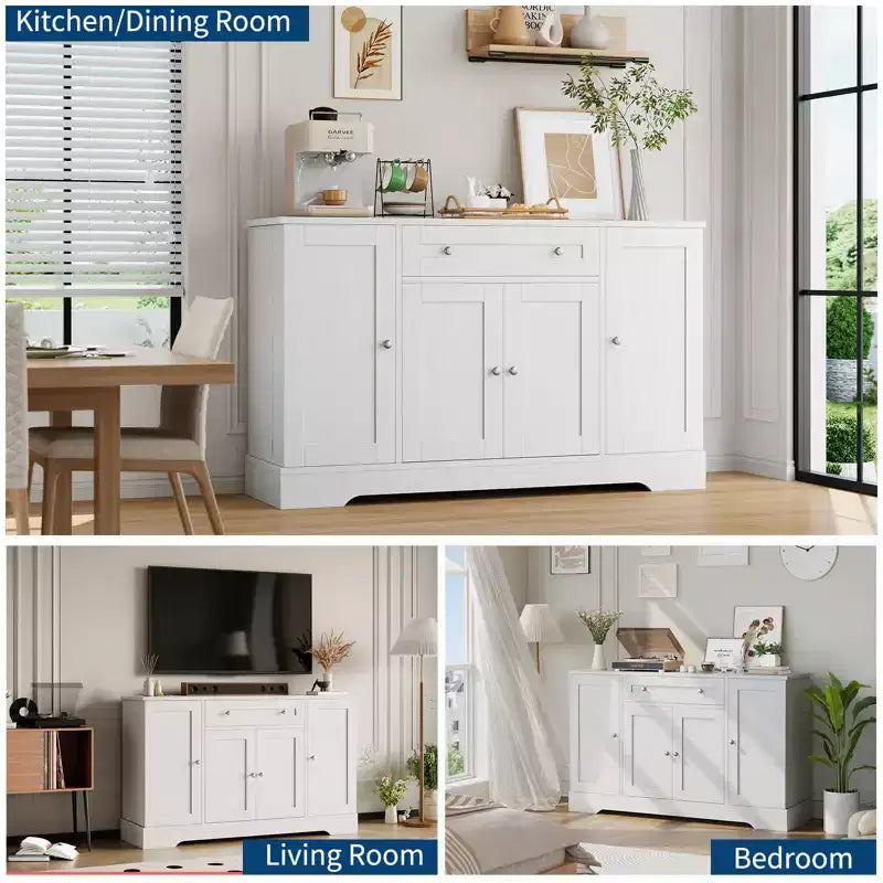Sideboard Buffet Cabinet with Storage, Credenza Storage Cabinet with Drawer and 4 Doors, Freestanding Coffee Bar for Living Room, Kitchen, Dining Room