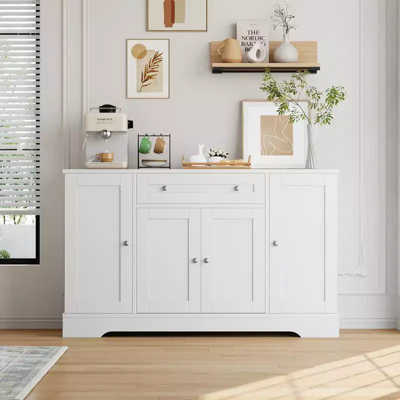 Sideboard Buffet Cabinet with Storage, Credenza Storage Cabinet with Drawer and 4 Doors, Freestanding Coffee Bar for Living Room, Kitchen, Dining Room