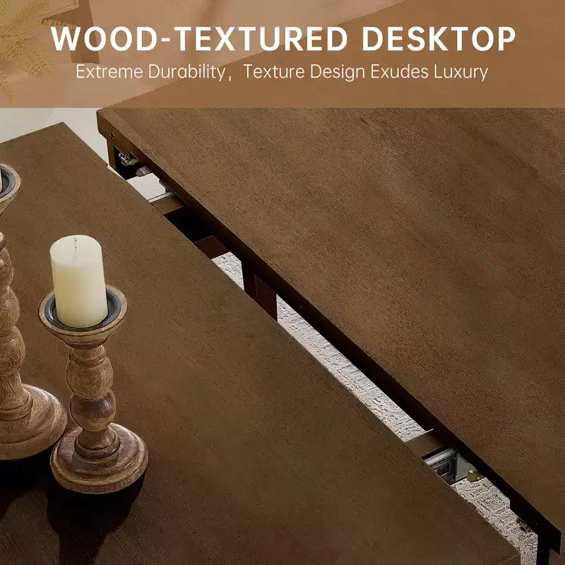 Modern 60 Expandable Dining Table with Hidden Center Leaf, Ash Wood Veneer, Adjustable Feet, Accommodate Seats 68,For Dining Room - Morden Fort