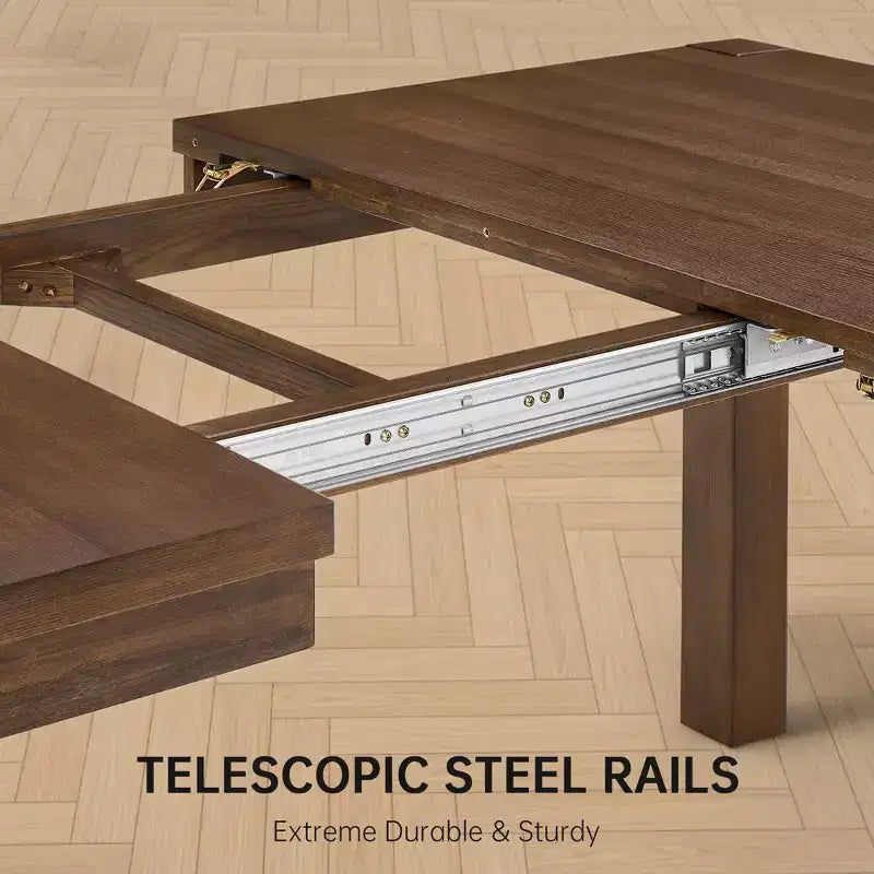 Modern 60 Expandable Dining Table with Hidden Center Leaf, Ash Wood Veneer, Adjustable Feet, Accommodate Seats 68,For Dining Room - Morden Fort