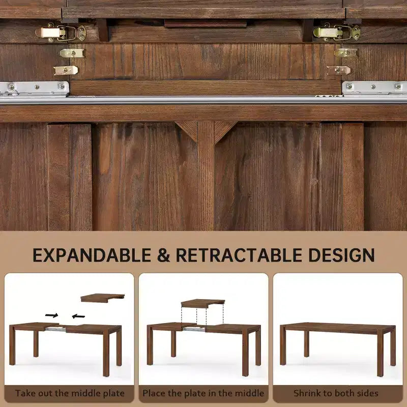 Modern 60 Expandable Dining Table with Hidden Center Leaf, Ash Wood Veneer, Adjustable Feet, Accommodate Seats 68,For Dining Room - Morden Fort