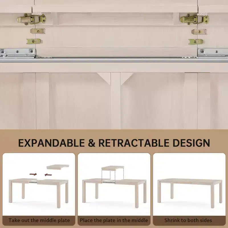 Modern 60 Expandable Dining Table with Hidden Center Leaf, Ash Wood Veneer, Adjustable Feet, Accommodate Seats 68,For Dining Room - Morden Fort