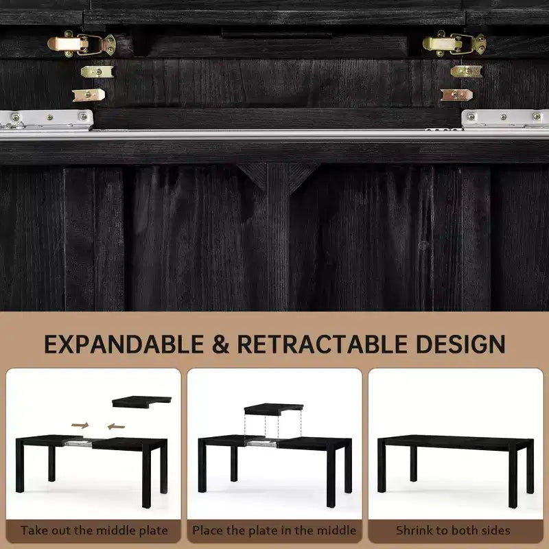 Modern 60 Expandable Dining Table with Hidden Center Leaf, Ash Wood Veneer, Adjustable Feet, Accommodate Seats 68,For Dining Room - Morden Fort