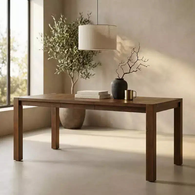 Table à manger extensible moderne de 152 cm avec rallonge centrale dissimulée, placage en bois de frêne, pieds réglables, peut accueillir 6 à 8 personnes, pour salle à manger - Morden Fort