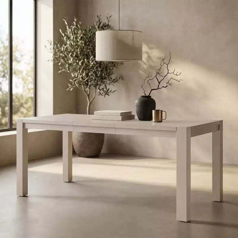 Table à manger extensible moderne de 152 cm avec rallonge centrale dissimulée, placage en bois de frêne, pieds réglables, peut accueillir 6 à 8 personnes, pour salle à manger - Morden Fort