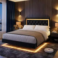 COZONY Floating Upholstered Platform Bed Frame with LED Lights, Diamond Headboard, No Box Spring