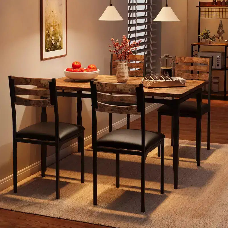5 Piece Dining Table Set, Industrial Style Dining Table and Chairs Set for 4, Kitchen Table Set for Dining Room Kitchen Apartment