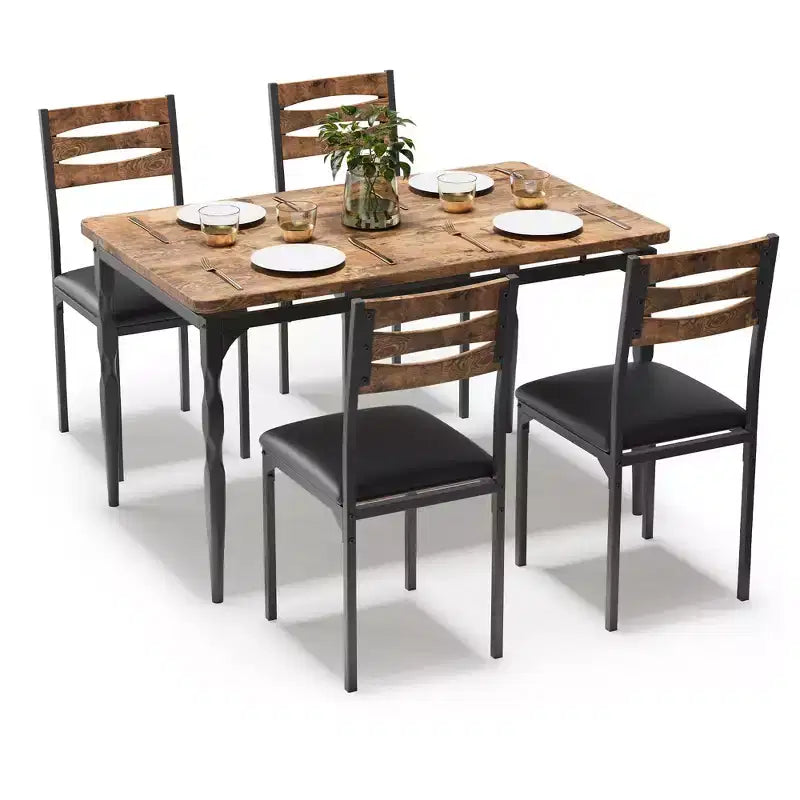 5 Piece Dining Table Set, Industrial Style Dining Table and Chairs Set for 4, Kitchen Table Set for Dining Room Kitchen Apartment