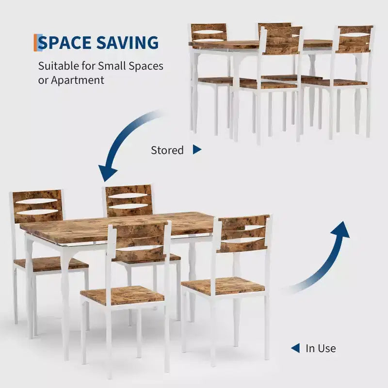 5 Piece Dining Table Set, Industrial Style Dining Table and Chairs Set for 4, Kitchen Table Set for Dining Room Kitchen Apartment