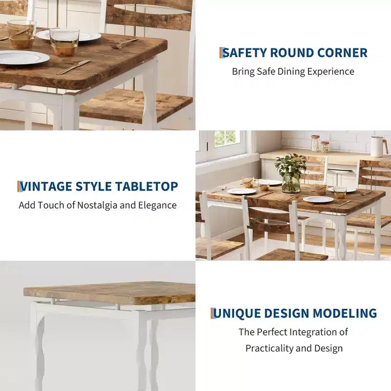 5 Piece Dining Table Set, Industrial Style Dining Table and Chairs Set for 4, Kitchen Table Set for Dining Room Kitchen Apartment