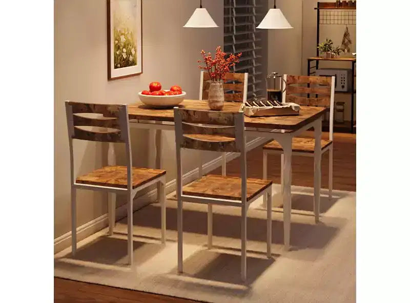 5 Piece Dining Table Set, Industrial Style Dining Table and Chairs Set for 4, Kitchen Table Set for Dining Room Kitchen Apartment