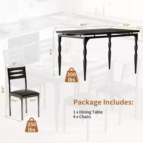Ensemble table à manger 5 pièces, table et chaises de salle à manger de style industriel pour 4 personnes, ensemble de table de cuisine pour salle à manger cuisine appartement
