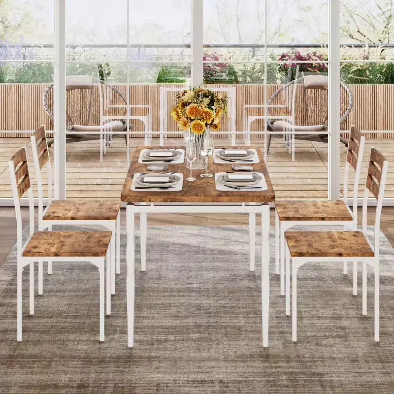 5 Piece Dining Table Set, Industrial Style Dining Table and Chairs Set for 4, Kitchen Table Set for Dining Room Kitchen Apartment