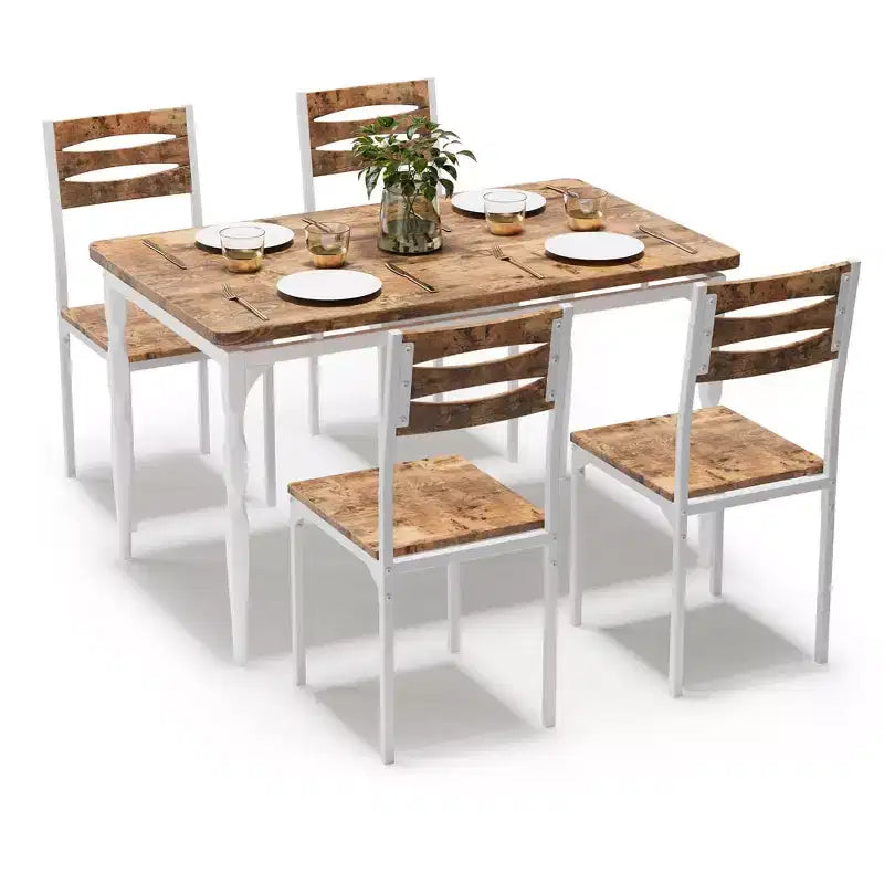 5 Piece Dining Table Set, Industrial Style Dining Table and Chairs Set for 4, Kitchen Table Set for Dining Room Kitchen Apartment