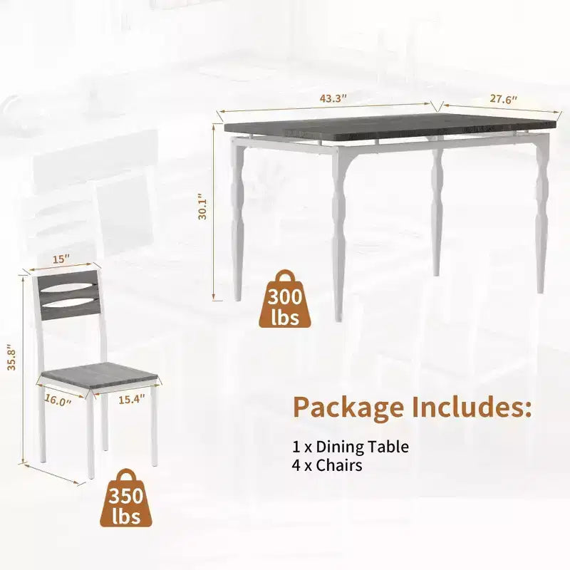 5 Piece Dining Table Set, Industrial Style Dining Table and Chairs Set for 4, Kitchen Table Set for Dining Room Kitchen Apartment