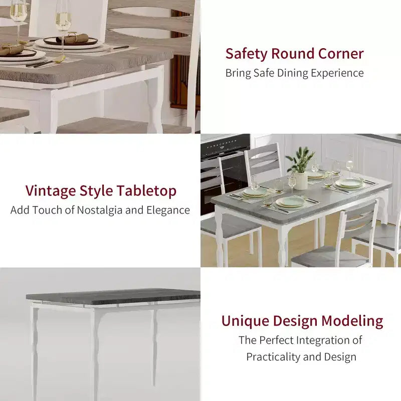 5 Piece Dining Table Set, Industrial Style Dining Table and Chairs Set for 4, Kitchen Table Set for Dining Room Kitchen Apartment