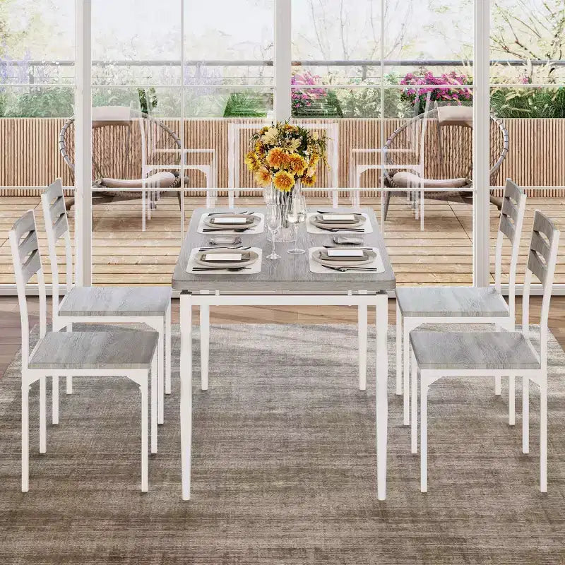 5 Piece Dining Table Set, Industrial Style Dining Table and Chairs Set for 4, Kitchen Table Set for Dining Room Kitchen Apartment