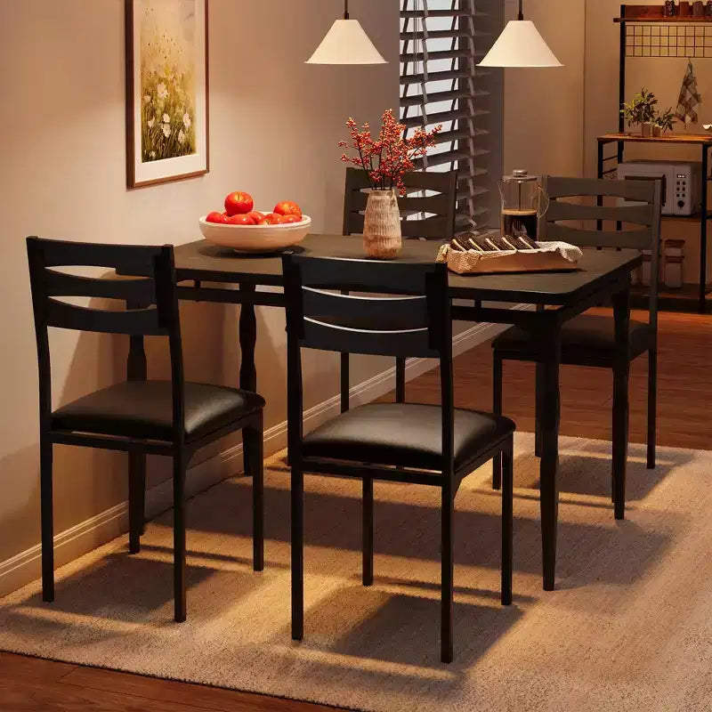 5 Piece Dining Table Set, Industrial Style Dining Table and Chairs Set for 4, Kitchen Table Set for Dining Room Kitchen Apartment
