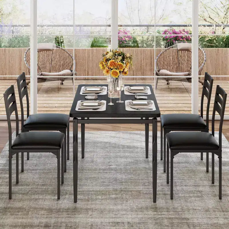 5 Piece Dining Table Set, Industrial Style Dining Table and Chairs Set for 4, Kitchen Table Set for Dining Room Kitchen Apartment