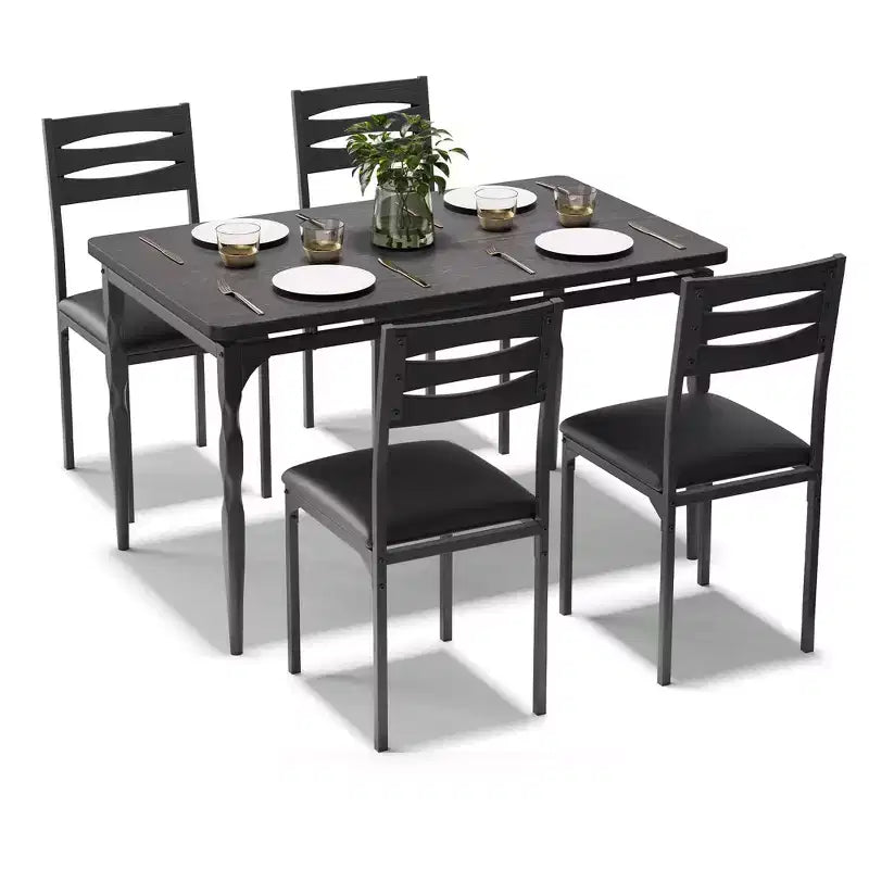 5 Piece Dining Table Set, Industrial Style Dining Table and Chairs Set for 4, Kitchen Table Set for Dining Room Kitchen Apartment