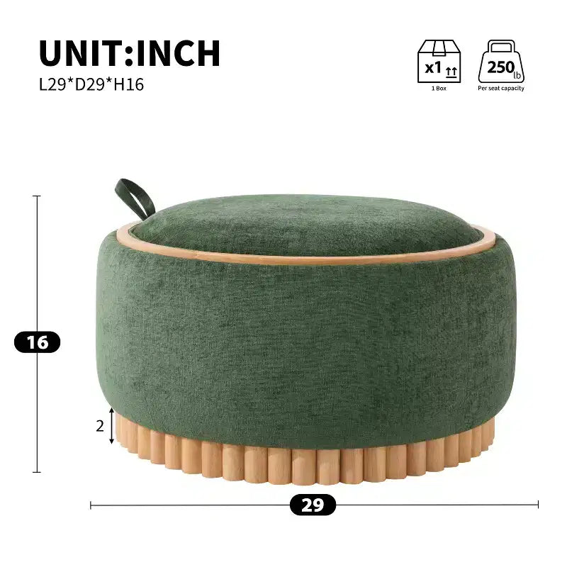 GDFStudio Carson Modern Chenille Upholstered Round Storage Ottoman Coffee Table with Reversible Lid