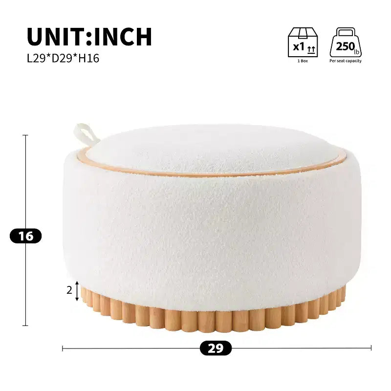 GDFStudio Carson Modern Chenille Upholstered Round Storage Ottoman Coffee Table with Reversible Lid