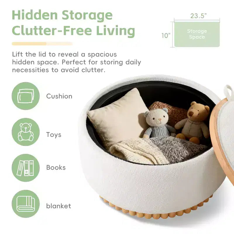 GDFStudio Carson Modern Chenille Upholstered Round Storage Ottoman Coffee Table with Reversible Lid